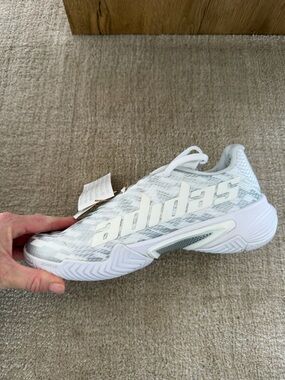 adidas White Mesh Court Shoe with Prominent Logo